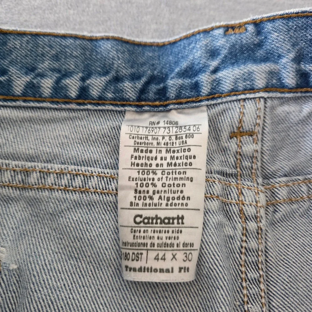 Carhartt Traditional Fit Jeans Mens 44x30 Light Wash Blue Denim 180 DST Workwear